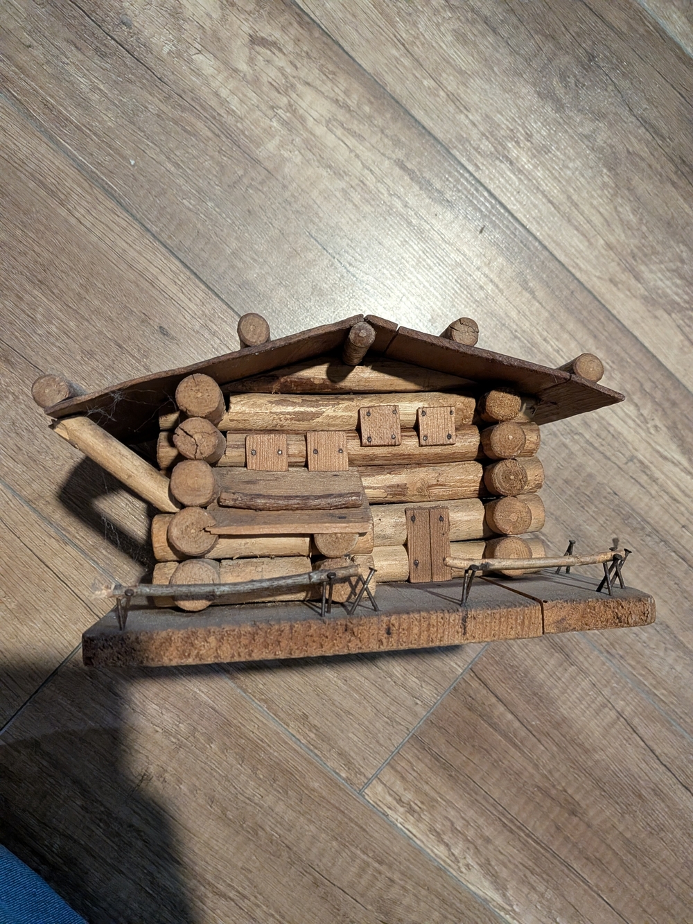 Handcrafted Mini Log Cabin Rustic Wooden Ornament - Natural Brown